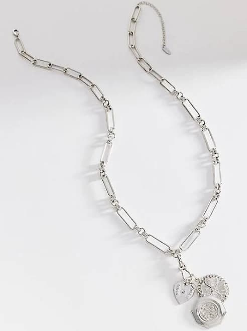 Anthropologie Silver Chain Link Coin Pendant Necklace