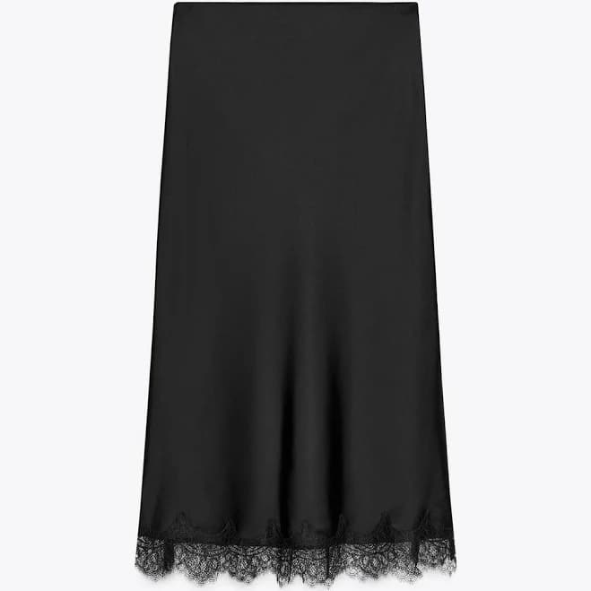Zara Satin Lace Midi Skirt