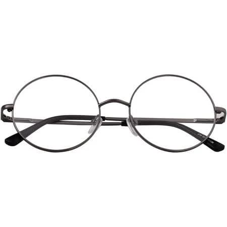 Agstum Retro Round Metal Non-Prescription Optical Eye Glasses Frame with Spring Hinge Clear Lens