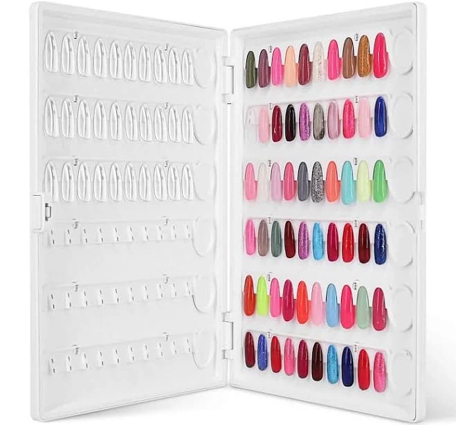 Nail Color Display Book Nail Swatch, C10 Plastic Nail Sample Display Book Nail Gel Color Card Book with Transparent Replacement Nails, No Need Pasting, No Need Glue (C10)