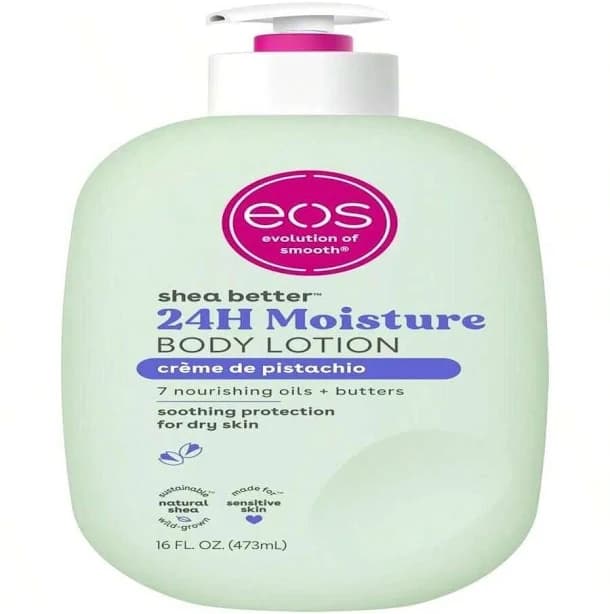 Loción corporal Eos Shea Better Body Coconut Waters, hidratación de 24 horas, cuidado de la piel, ligera y no grasa, con manteca de karité natural,