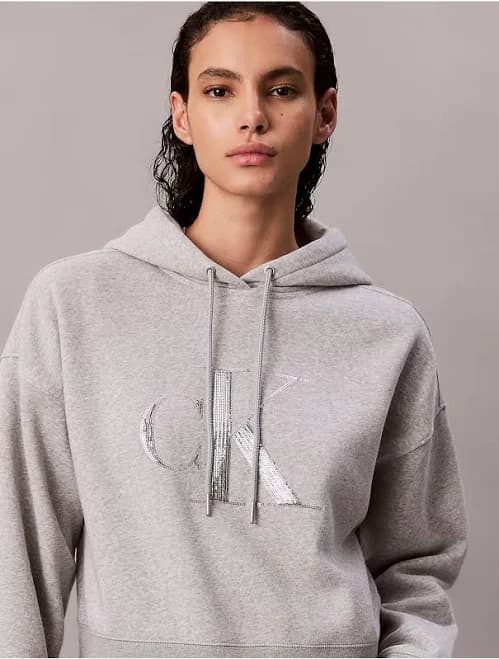 Calvin Klein Women's Fleece Sequin Monogram Hoodie