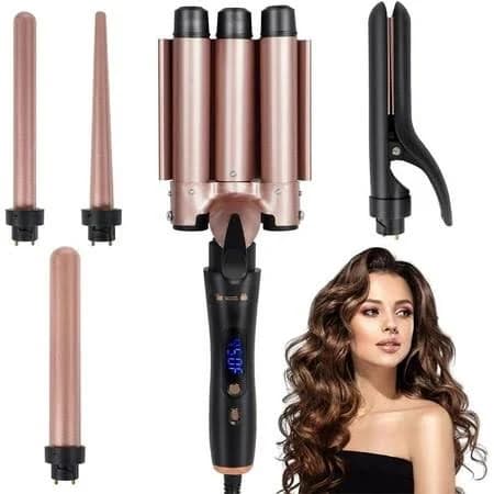 5 in 1 Curling Iron Wand Set, Professional Ceramic Hair Curling Wand with LED Display, Instant Heat Up, White