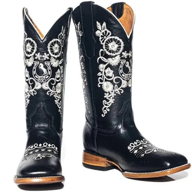 Floral Embroidered Square Toe Western Boot