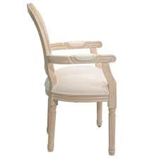 GDFStudio Kingswell Classic Louis French Country Linen Upholstered Scooped Handrail Dining Armchair with Solid Wood Carved Tapered Legs and High-Density Foam Seat Cushion - Beige (Set of 2) in the Dining Chairs