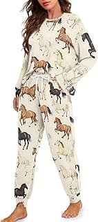 Womens Lounge Set Long Sleeve Soft Pajama Sets Casual 2 Piece Pj Outfit Crewneck Sleepwear with Pockets Plus Size