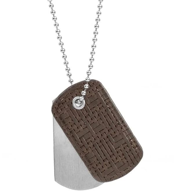 Woven Leather Engraved Dog Tag Necklace