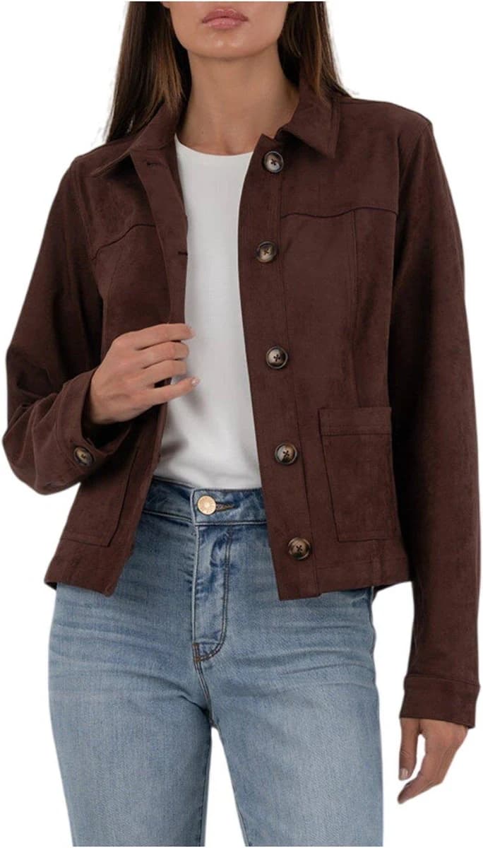 Women's KUT from the Kloth Matilda Crop Faux Suede Trucker Jacket