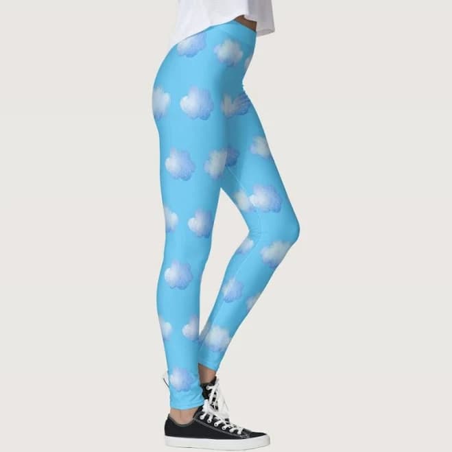 Cute Blue Sky White Clouds Leggings
