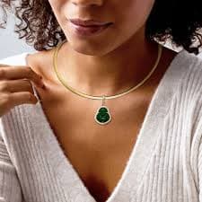 C. 1980 Vintage Green Chalcedony and .84 ct. t.w. Diamond Buddha Pendant in 14kt Yellow Gold | Ross Simons