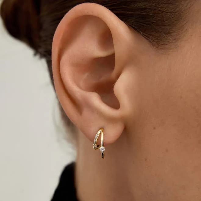 OOTDY Pave & Prong Crystal Double Huggie Hoop Earrings