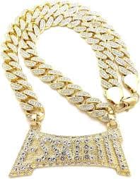 BLINGFACTORY Hip Hop Esskeetit Pendant & 12mm 18" Iced Box Lock Miami Cuban Chain Necklace | Amazon.com