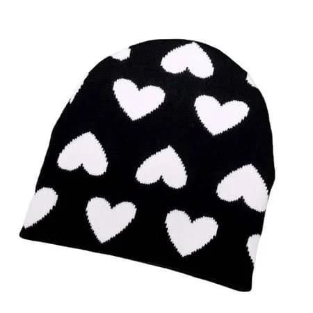 Unisex Knit Cuffed Heart Print Beanie