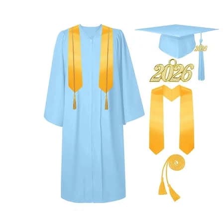 Unisex Matte Graduation Cap and Gown Set with Tassel Gold Stole & Honor Cord Elementary Middle High School College Bachelor, Adult Unisex, Size: 16-