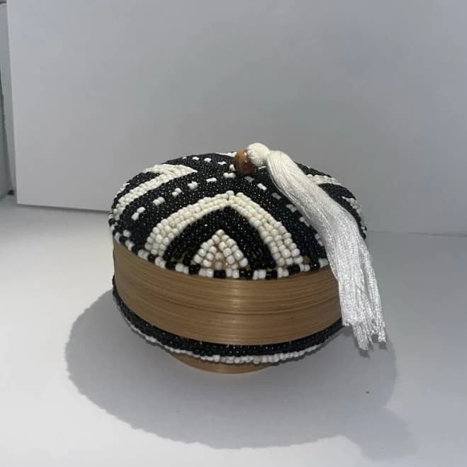 Balinese Offering Basket Hand Woven Beaded Bamboo Box/trinket Box