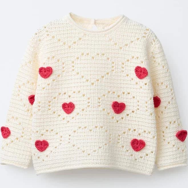 Zara Kids Crochet Knit Heart Jumper