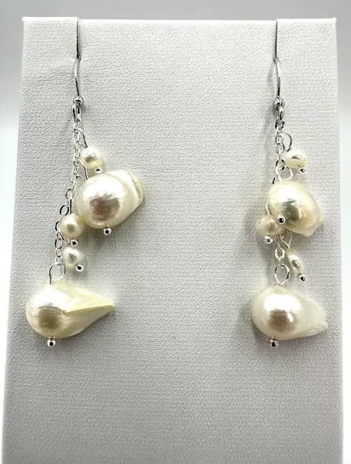 Goldia Sterling Silver White Freshwater Cultured Pearl Dangle Earrings