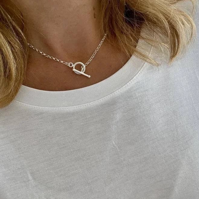 kookytwo Silver T Bar Necklace Statement Chain Necklace
