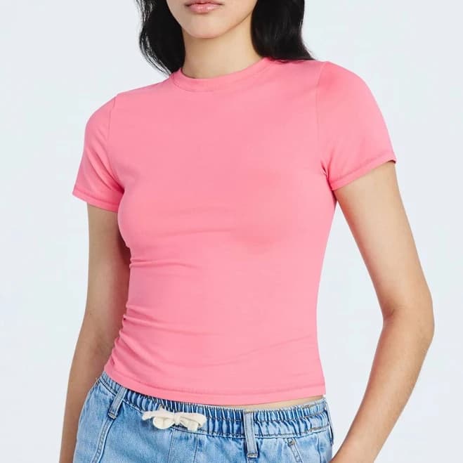 Scoop Women's Stretch Cotton Blend Baby Tee with Short Sleeves