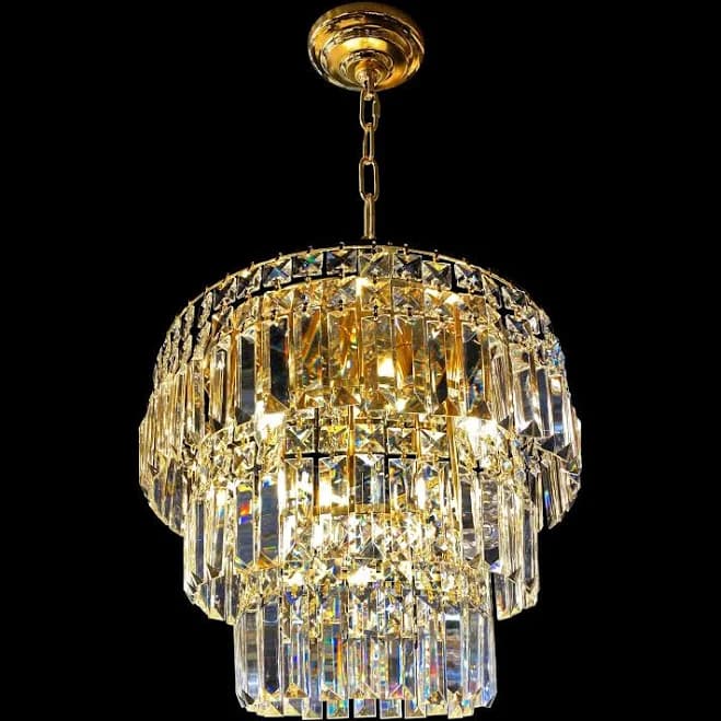 Modern Gold 3-Tier Round Crystal Chandelier
