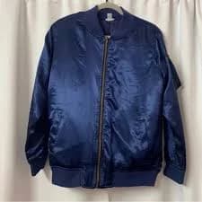 Nordstrom BP Navy Blue Satin Silky Bomber Y2K Jacket Size Extra Small