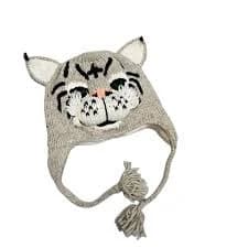 Vive Bien Youth Kids Cat Face Wool Beanie Hat Tassels Warm Winter Knit Whimsical