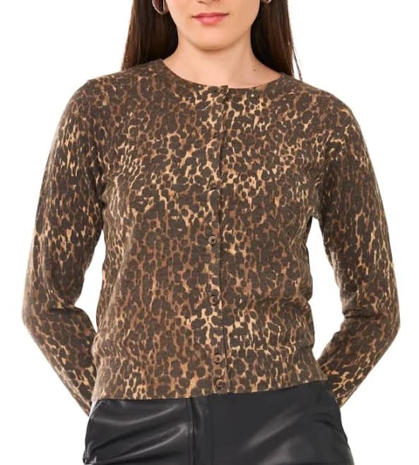 Vince Camuto Women's Leopard Print Long-Sleeve Cardigan Sweater