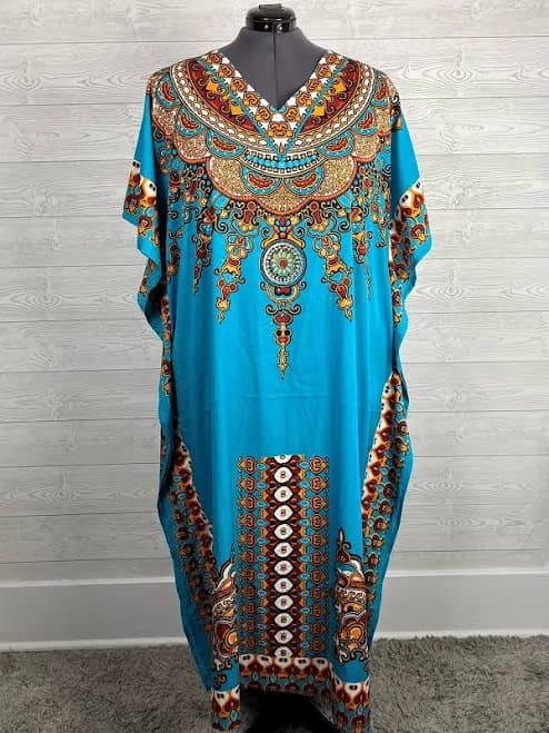 Santé Size Open Teal & Gold African Caftan