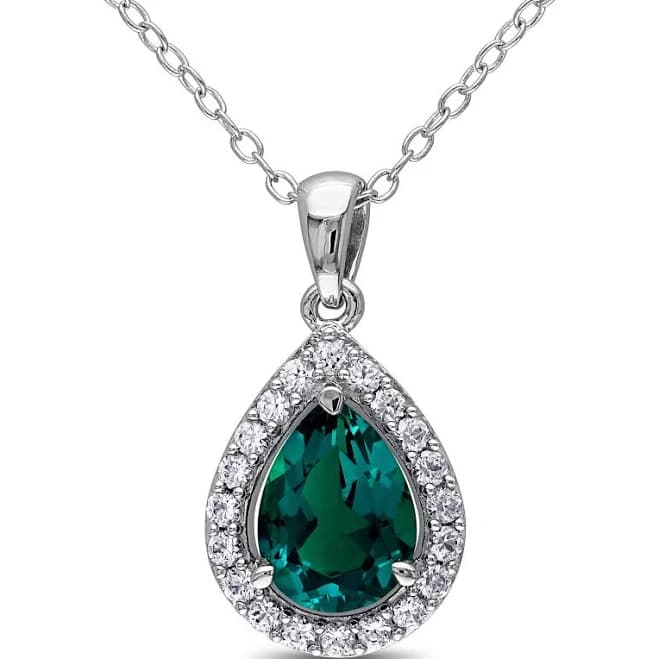 Mimi & Max Women's Sterling Silver 1 1/2Ct Teardrop Emerald Halo Pendant