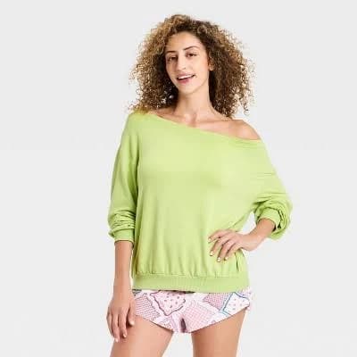 Wild Fable Women's Off-The-Shoulder Fleece Crewneck Sweatshirt
