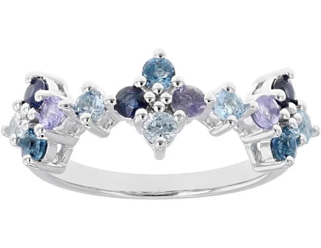 0.96ctw Multi-Gemstone Rhodium Over Sterling Silver Band Ring