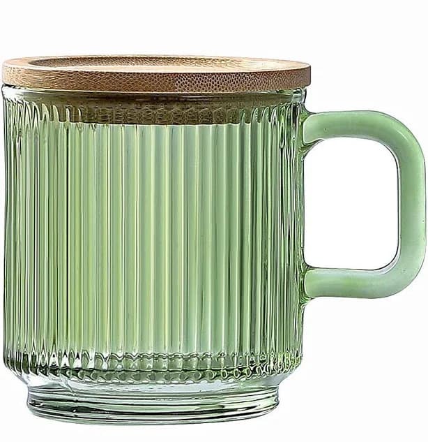 Iridescent Glass Coffee Mug With Lid 12.5, Green