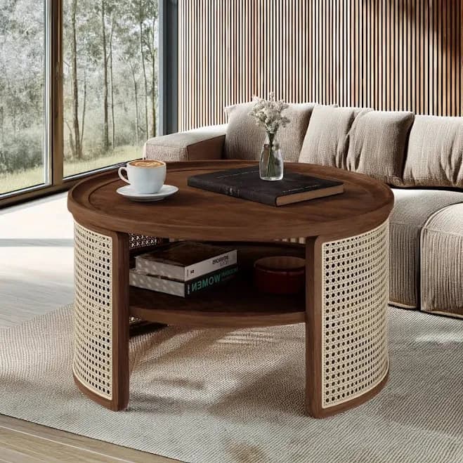 Modern 2-Tier Wood Coffee Table with Storage