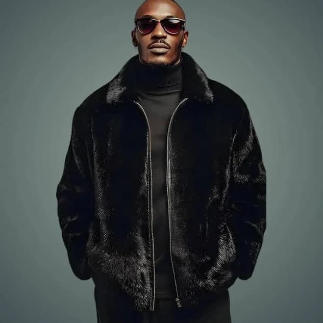 Men's Faux Mink Fur Bomber Jacket