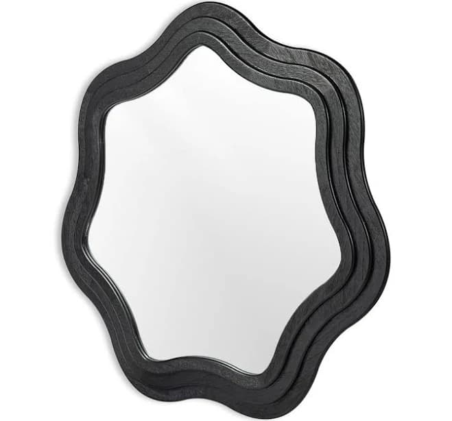 Glitzhome 33.50"D Modern Black Tripled Wood Frame Wavy Wall Mirror