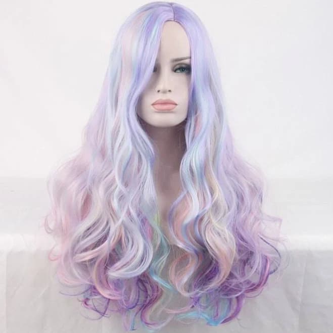 Long Pastel Rainbow Wig