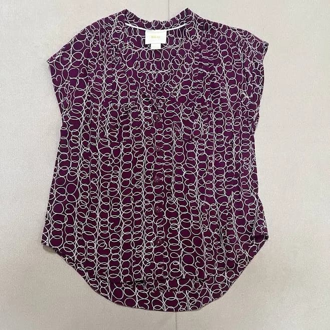 Maeve Button Up Blouse Shirt Anthropologie Purple W/ White Swirls