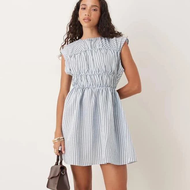 ASOS Ruched Bodice Stripes Mini Dress