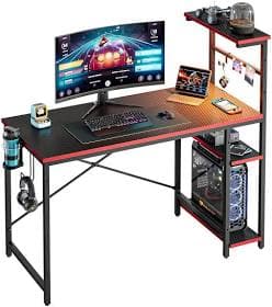 Bestier Gaming Computer Desk with RGB LED Lights and 4-Tier Storage Shelves
