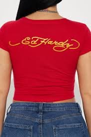 Ed Hardy Aces Rhinestone Baby Tee - Red | Fashion Nova