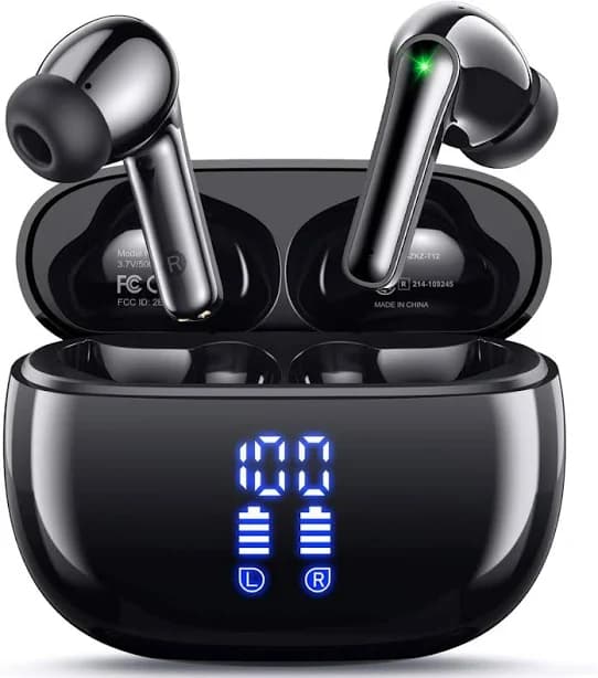 Trigiz - Wireless Earbuds Bluetooth: Deep Bass, 40H, LED Power Display, IP7, Mic – iPhone/Android, Sports Workout - Black