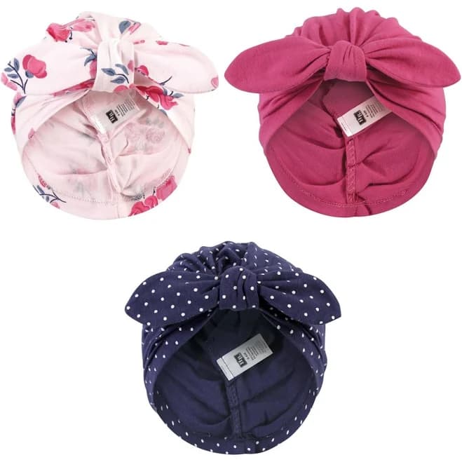 Hudson Baby Baby Girls Hudson Turban Cotton Headwraps - Pink navy floral