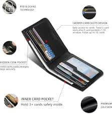 Calfskin Slim Wallets For Men, RFID Blocking Leather Front Pocket Thin Mens Bifold Wallet With Hidden Coin Pouch……, Black&Black, Slim Wallet: Buy Online at Best Price in UAE - Amazon.ae