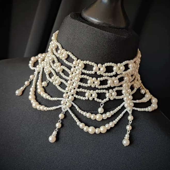 Victorian Bridal Multi Strand Pearl Choker Necklace