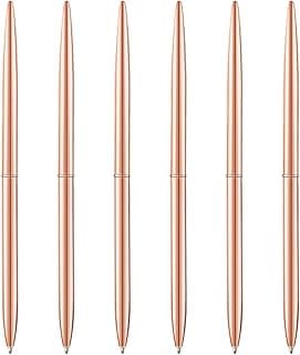 Unibene 6 Pack Rose Gold Ballpoint Pens - Bulk Fancy Metallic Retractable for Wedding Guest Book, Business Gifts & Office Supplies, 1.0mm Medium Point with Stainless Steel Refills