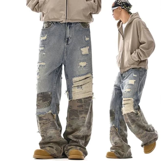 Camo Patch Distressed Denim Jeans
