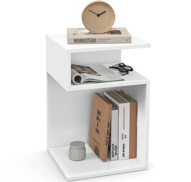 Costway S-Shaped 3 Tier Wood Side Table with Open Storage Shelve