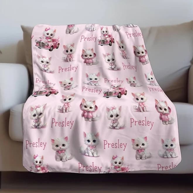 Personalized Glam Kitten Blanket: Plush Sherpa Fleece, Girly Cat Lover Gift