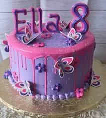 Lavender Drip Butterfly Name Cake