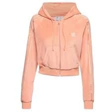 Adidas Originals Crop Full Zip Hoodie Velour Jacket Sweatshirt Nicki Short Pink